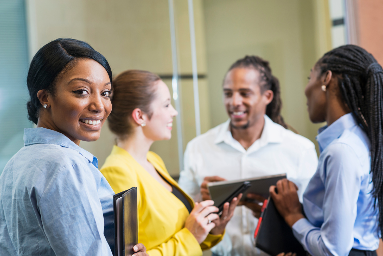 Young professionals collaborating in a workplace